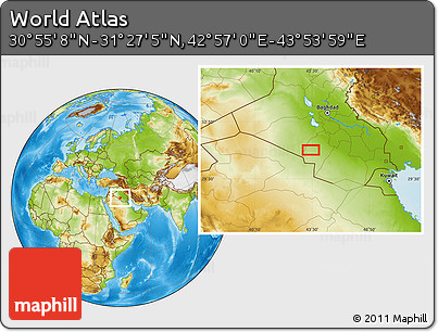 Physical Location Map of the Area around 31° 11' 6" N, 43° 25' 29" E