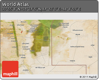Satellite 3D Map of the Area around 31° 11' 6" N, 47° 40' 29" E