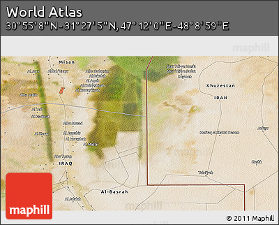 Satellite 3D Map of the Area around 31° 11' 6" N, 47° 40' 29" E