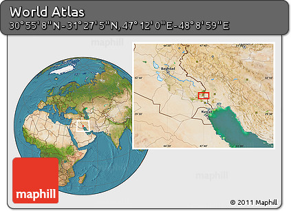 Satellite Location Map of the Area around 31° 11' 6" N, 47° 40' 29" E