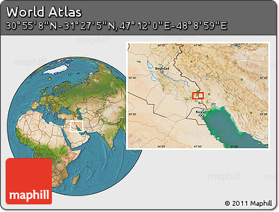 Satellite Location Map of the Area around 31° 11' 6" N, 47° 40' 29" E