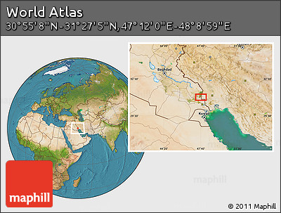 Satellite Location Map of the Area around 31° 11' 6" N, 47° 40' 29" E