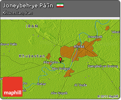 Physical 3D Map of Joneybeh-ye Pā'īn