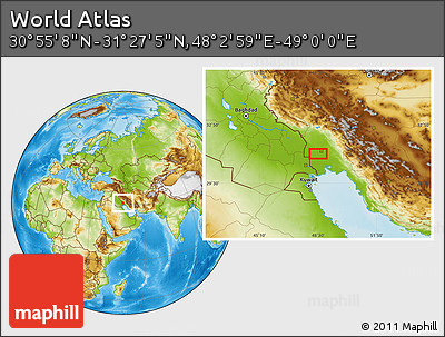 Physical Location Map of the Area around 31° 11' 6" N, 48° 31' 29" E