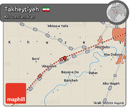 Shaded Relief Map of Takheyţīyeh