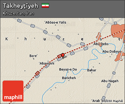 Shaded Relief Map of Takheyţīyeh