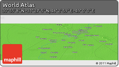 Political Panoramic Map of the Area around 31° 11' 6" N, 48° 31' 29" E