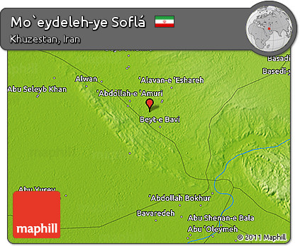 Physical 3D Map of Mo`eydeleh-ye Soflá