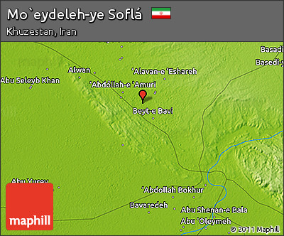 Physical 3D Map of Mo`eydeleh-ye Soflá