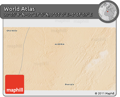 Satellite 3D Map of the Area around 31° 11' 6" N, 4° 19' 30" E