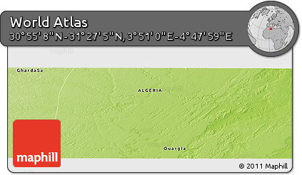 Physical Panoramic Map of the Area around 31° 11' 6" N, 4° 19' 30" E