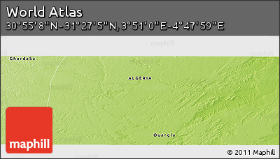 Physical Panoramic Map of the Area around 31° 11' 6" N, 4° 19' 30" E