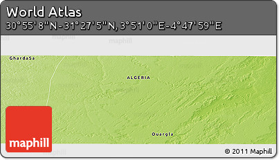 Physical Panoramic Map of the Area around 31° 11' 6" N, 4° 19' 30" E