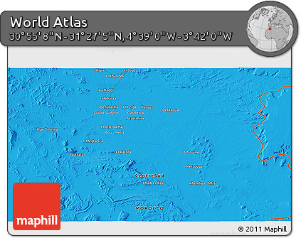 Political 3D Map of the Area around 31° 11' 6" N, 4° 10' 30" W