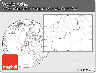 Blank Location Map of the Area around 31° 11' 6" N, 4° 10' 30" W