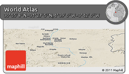 Shaded Relief Panoramic Map of the Area around 31° 11' 6" N, 4° 10' 30" W