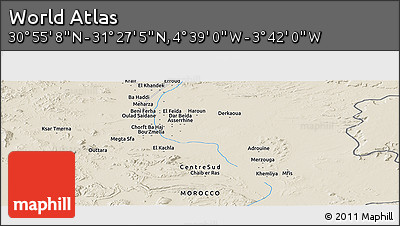 Shaded Relief Panoramic Map of the Area around 31° 11' 6" N, 4° 10' 30" W