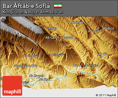 Physical 3D Map of Bar Āftāb-e Soflá