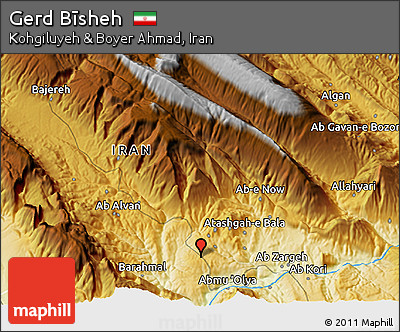 Physical 3D Map of Gerd Bīsheh