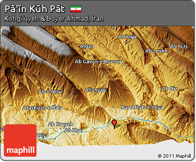 Physical 3D Map of Pā'īn Kūh Pāt