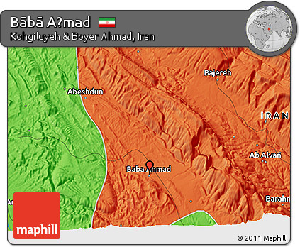 Political 3D Map of Bābā Aḩmad