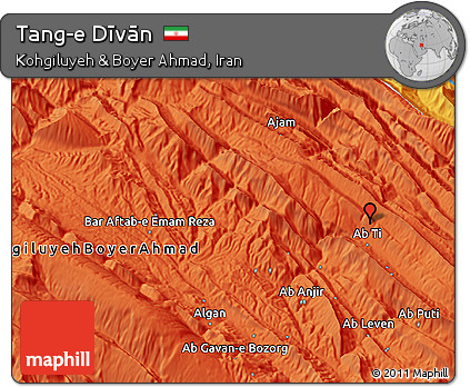Political 3D Map of Tang-e Dīvān