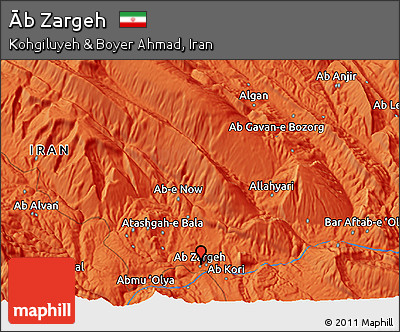 Political 3D Map of Āb Zargeh