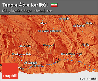 Political 3D Map of Tang-e Āb-e Kerātūl