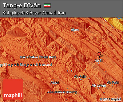 Political 3D Map of Tang-e Dīvān