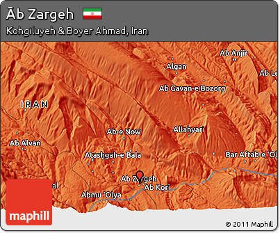Political 3D Map of Āb Zargeh