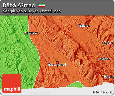 Political 3D Map of Bābā Aḩmad