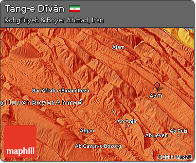 Political 3D Map of Tang-e Dīvān