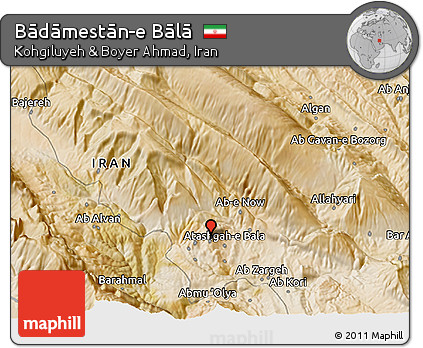 Satellite 3D Map of Bādāmestān-e Bālā