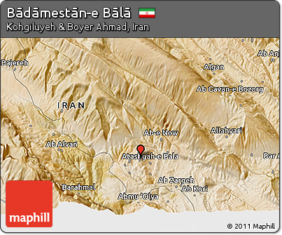 Satellite 3D Map of Bādāmestān-e Bālā