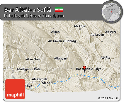 Shaded Relief 3D Map of Bar Āftāb-e Soflá