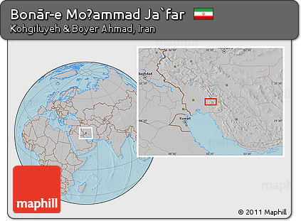 Gray Location Map of Bonār-e Moḩammad Ja`far, hill shading