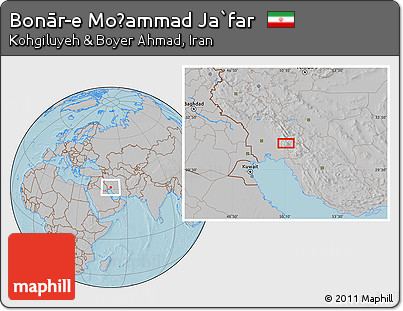 Gray Location Map of Bonār-e Moḩammad Ja`far, hill shading