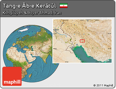 Satellite Location Map of Tang-e Āb-e Kerātūl
