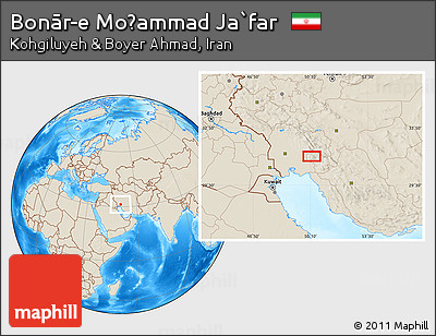 Shaded Relief Location Map of Bonār-e Moḩammad Ja`far
