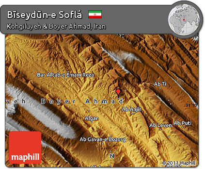 Physical Map of Bīseydūn-e Soflá