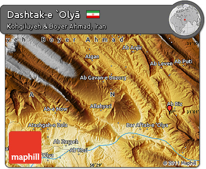 Physical Map of Dashtak-e `Olyā