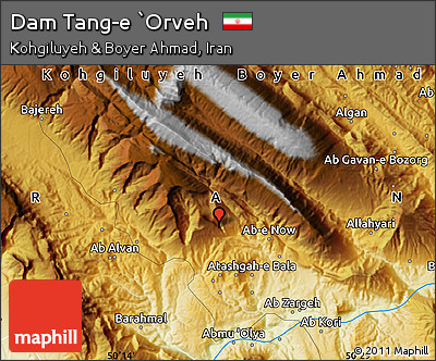 Physical Map of Dam Tang-e `Orveh