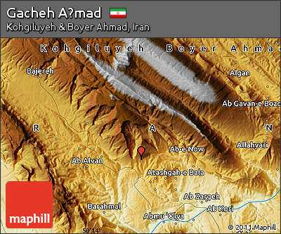Physical Map of Gacheh Aḩmad