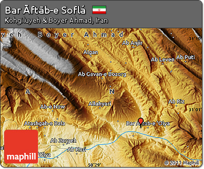 Physical Map of Bar Āftāb-e Soflá