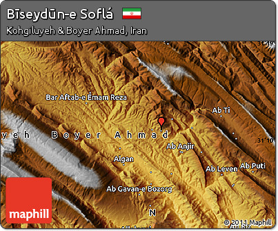 Physical Map of Bīseydūn-e Soflá