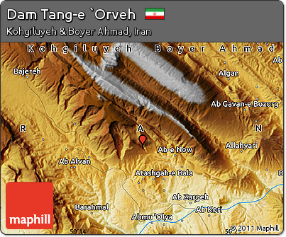 Physical Map of Dam Tang-e `Orveh