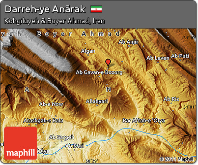 Physical Map of Darreh-ye Anārak