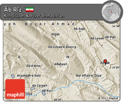Shaded Relief Map of Āb Rīz