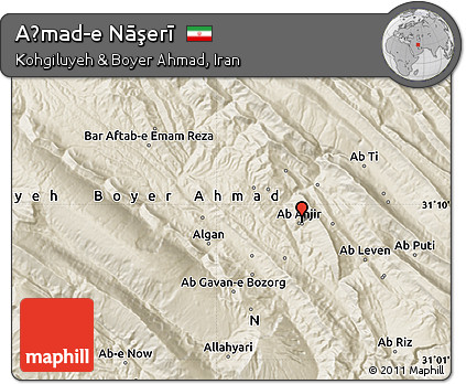 Shaded Relief Map of Aḩmad-e Nāşerī