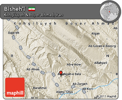Shaded Relief Map of Bīsheh'ī